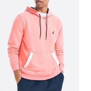 Nautica Mens Sweater Hoodie Pink Size Large L Pullover Pocket Logo